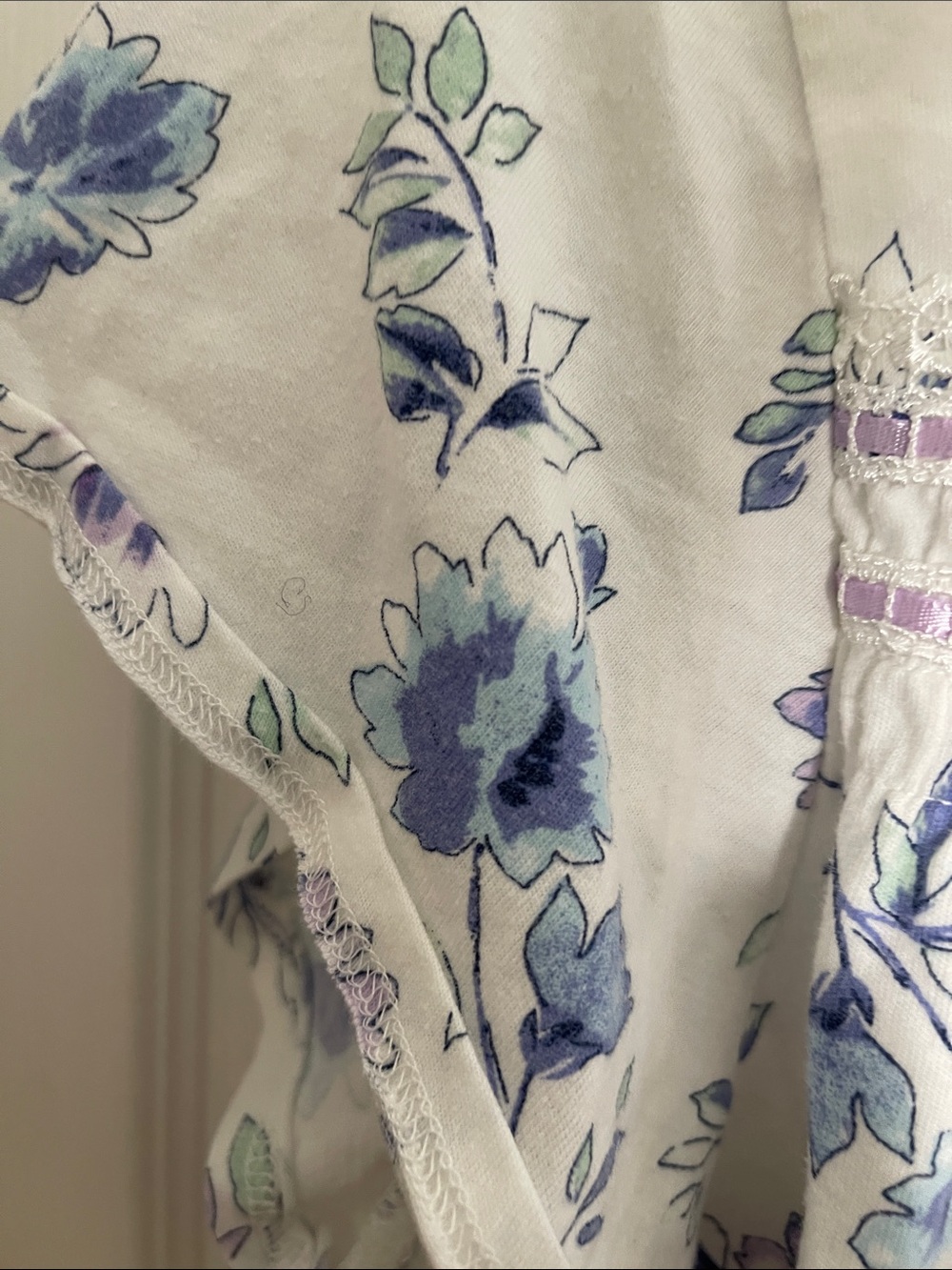 Earth Angels Floral Cotton Nightgown in White with Blue & Purple Flowers - Picture 4 of 8